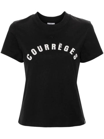 AC Straight Printed Short Sleeve T-Shirt Black - COURREGES - BALAAN 1