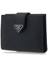 Triangle Logo Saffiano Flap Card Wallet Black - PRADA - BALAAN 3