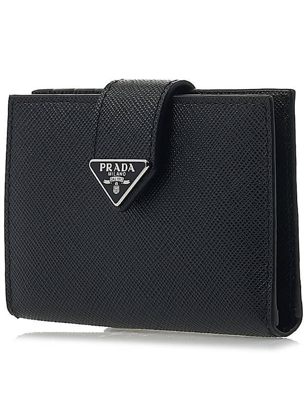 Triangle Logo Saffiano Flap Card Wallet Black - PRADA - BALAAN 3