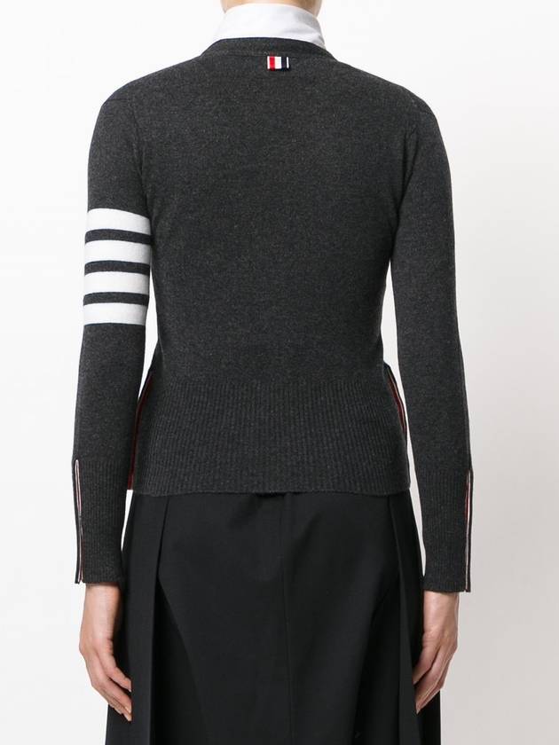 4-Bar V-Neck Cashmere Cardigan Dark Grey - THOM BROWNE - BALAAN 5