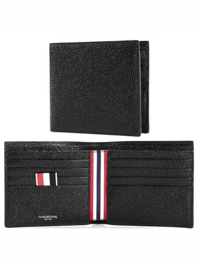 Pebble Grain Leather Half Wallet Black - THOM BROWNE - BALAAN 2