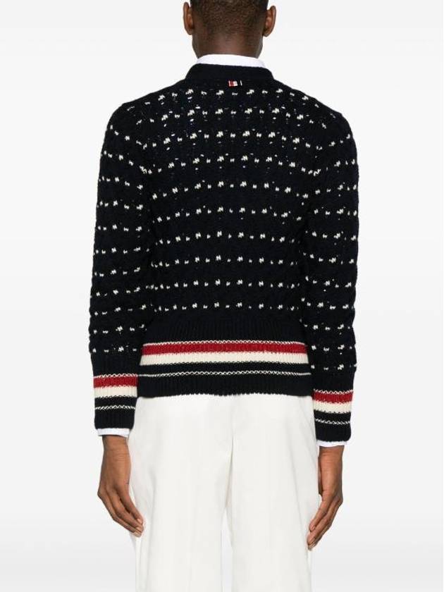 Donegal Cable Classic Wool Cardigan Navy - THOM BROWNE - BALAAN 5