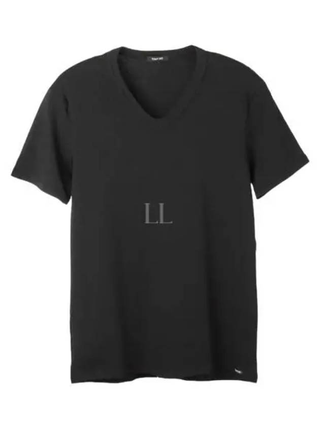 Cotton V-neck Short Sleeve T-Shirt Black - TOM FORD - BALAAN 2