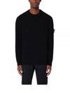 Logo Patch Lambswool Crewneck Knit Top Black - STONE ISLAND - BALAAN 2