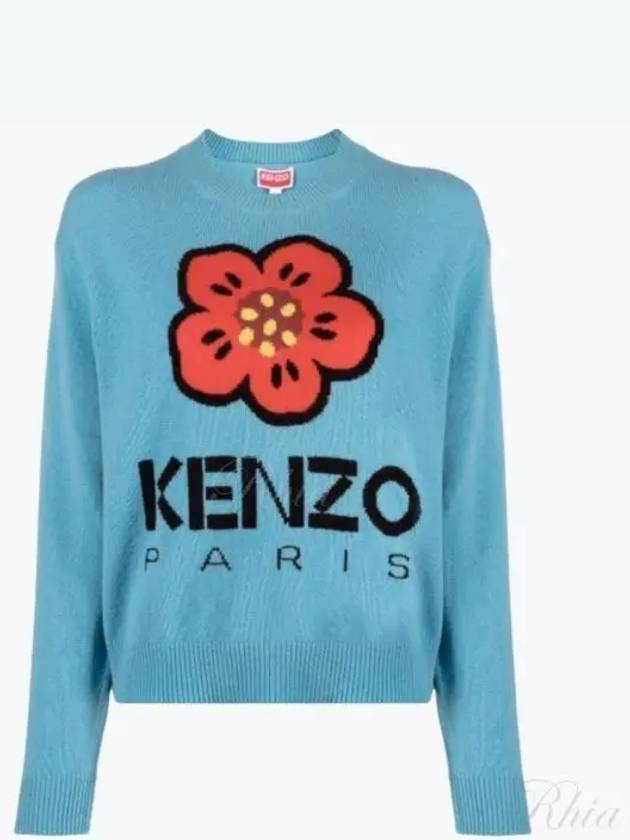 Boke Flower Logo Wool Knit Top Light Blue - KENZO - BALAAN 2