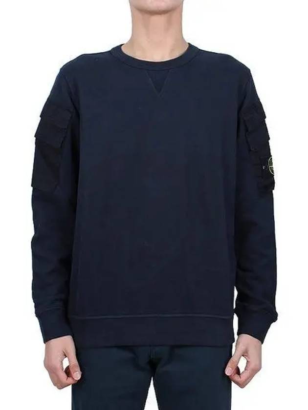 Garment Dyed Double Pocket Brushed Cotton Fleece Sweatshirt Navy - STONE ISLAND - BALAAN 2