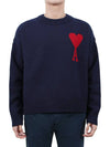 Big Heart Logo Wool Knit Top Navy - AMI - BALAAN 3