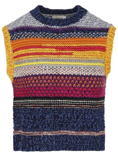 Wool Crop Knit Vest Blue - CHLOE - BALAAN 1