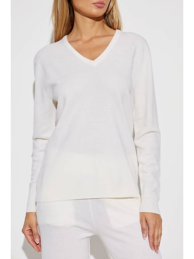 Fabera Fine Wool V Neck Knit Top White - MAX MARA - BALAAN 4