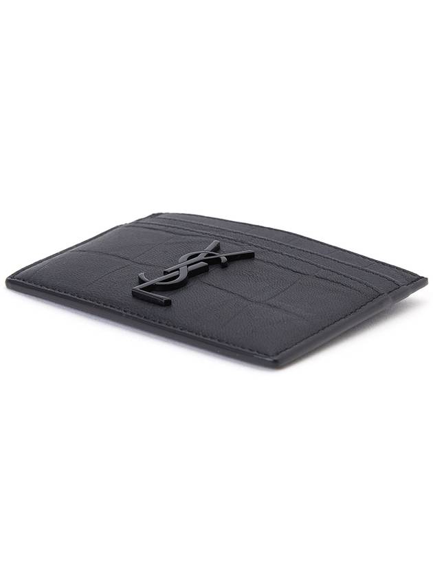 Monogram Crocodile Leather Card Wallet Black - SAINT LAURENT - BALAAN 4