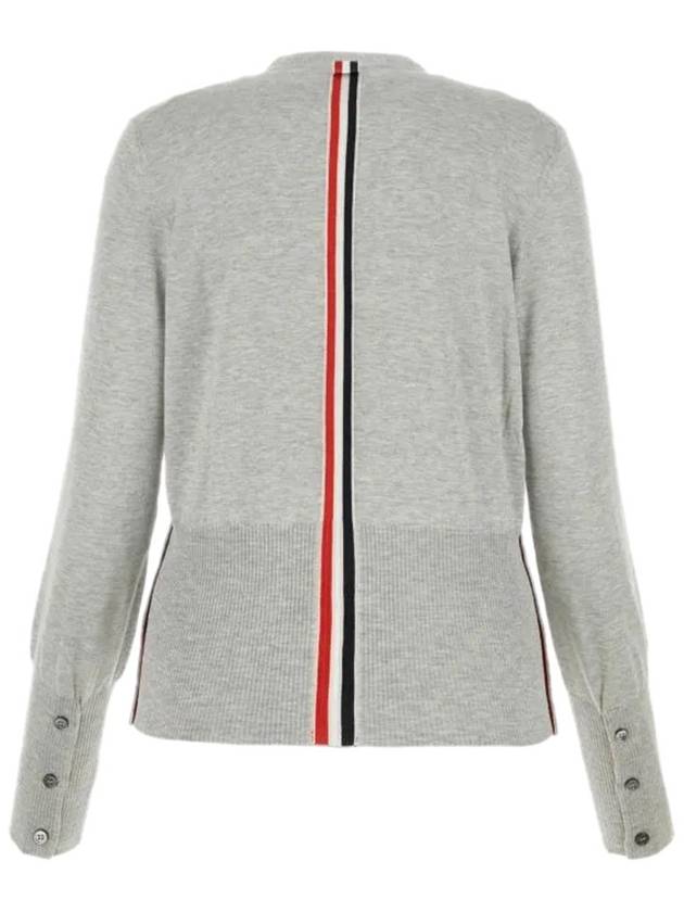 Silk Cotton Blend Relaxed V-Neck Cardigan Light Grey - THOM BROWNE - BALAAN 3