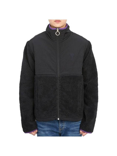 Logo Zip-up Shearling Jacket Black - AMI - BALAAN 2