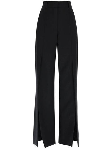 Women's Front Slit Wool Straight Pants Black - BURBERRY - BALAAN 1