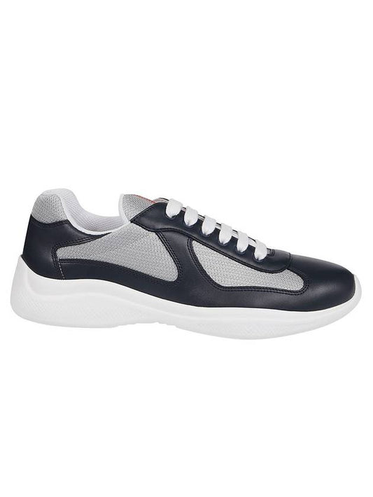 America's Cup Leather Low Top Sneakers Silver Navy - PRADA - BALAAN 1