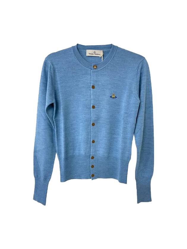 Logo Wool Cardigan Blue - VIVIENNE WESTWOOD - BALAAN.