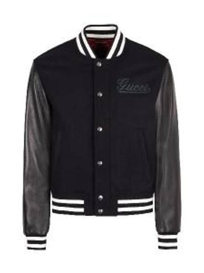 Varsity Wool Leather Jacket Navy - GUCCI - BALAAN 2