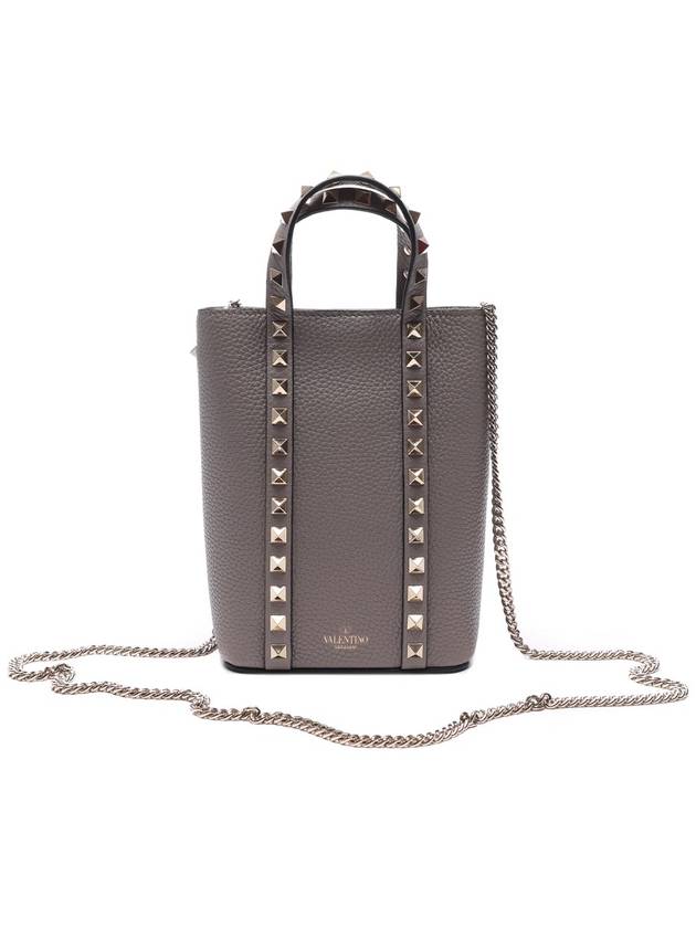 Rockstud Logo Chain Top Handle Tote Bag Taupe - VALENTINO - BALAAN 5