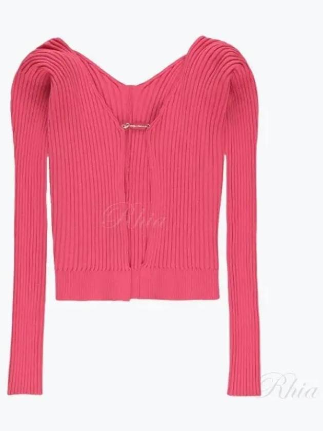 La Maille Pralu Longue Micro Charm Logo Cardigan Pink - JACQUEMUS - BALAAN 2