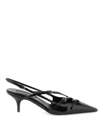 Buckles Patent Leather Slingback Heels Black - MIU MIU - BALAAN 2