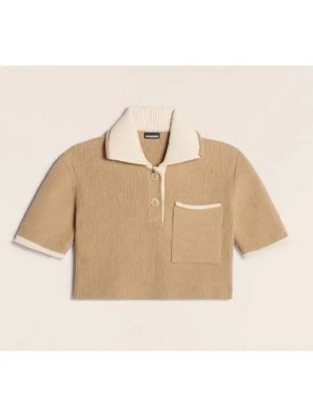 Le Maille Arco Contrasted Cropped Knit Polo Shirt Beige - JACQUEMUS - BALAAN 2