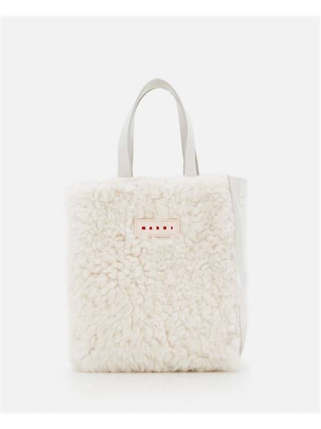 Shearling Museo Soft Mini Tote Bag White - MARNI - BALAAN 1