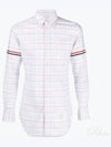 Men's Plaid Three Stripes Armband Oxford Long Sleeve Shirt Light Pink - THOM BROWNE - BALAAN 2