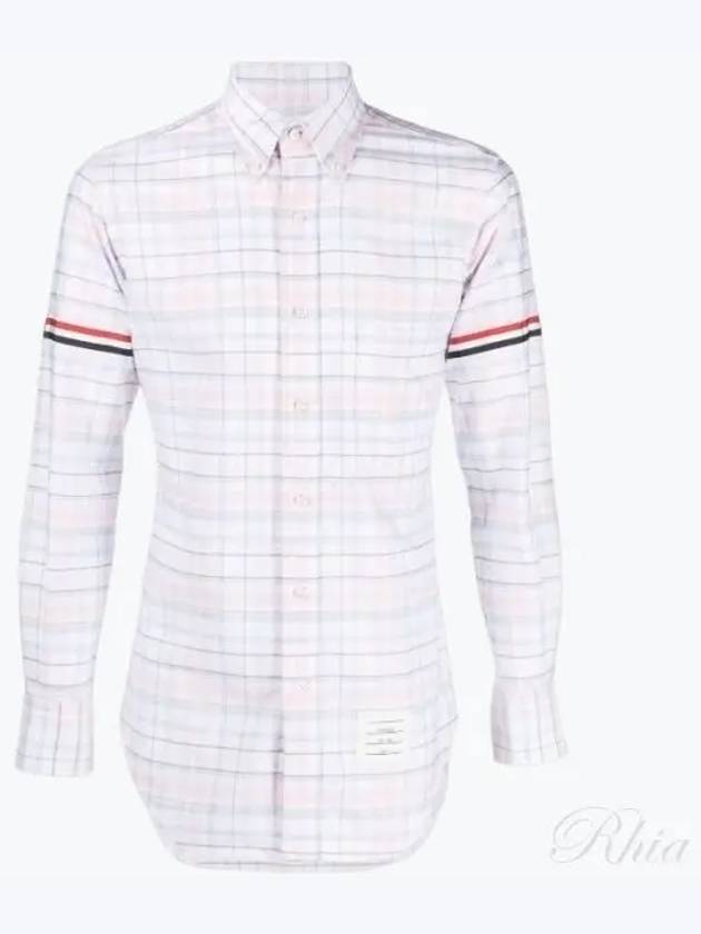 Men's Plaid Three Stripes Armband Oxford Long Sleeve Shirt Light Pink - THOM BROWNE - BALAAN 2