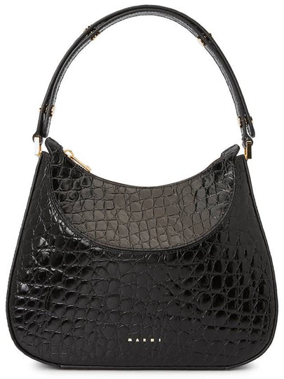 Crocodile Embossed Hobo Shoulder Bag Black - MARNI - BALAAN 2