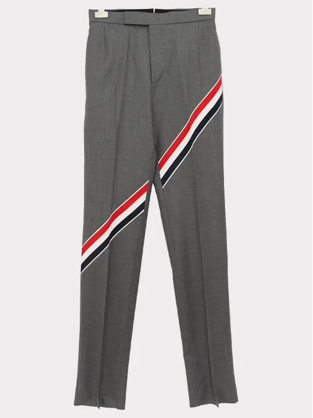 Diagonal Striped Wool Slacks Medium Grey - THOM BROWNE - BALAAN 4