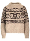 Triomphe Fair Isle Wool Crewneck Knit Top Taupe - CELINE - BALAAN 1