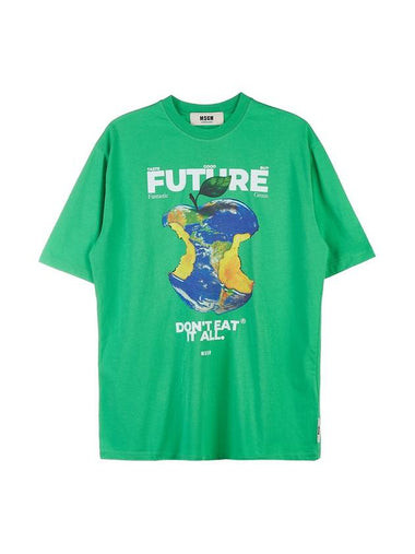 Women's Earth Apple Motif Cotton Short Sleeve T-Shirt Green - MSGM - BALAAN 1