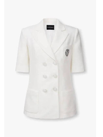 Women s Peaked Lapel Woven Double Jacket White - EMPORIO ARMANI - BALAAN 1