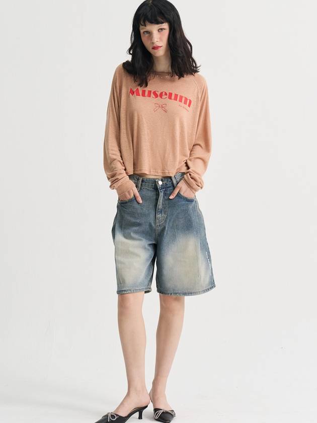 Jennie Linen Crop Raglan T Shirt Brown - SORRY TOO MUCH LOVE - BALAAN 1