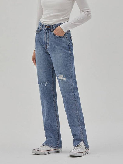 Destroyed Straight Slit Jeans Blue - RYUL+WAI: - BALAAN 2