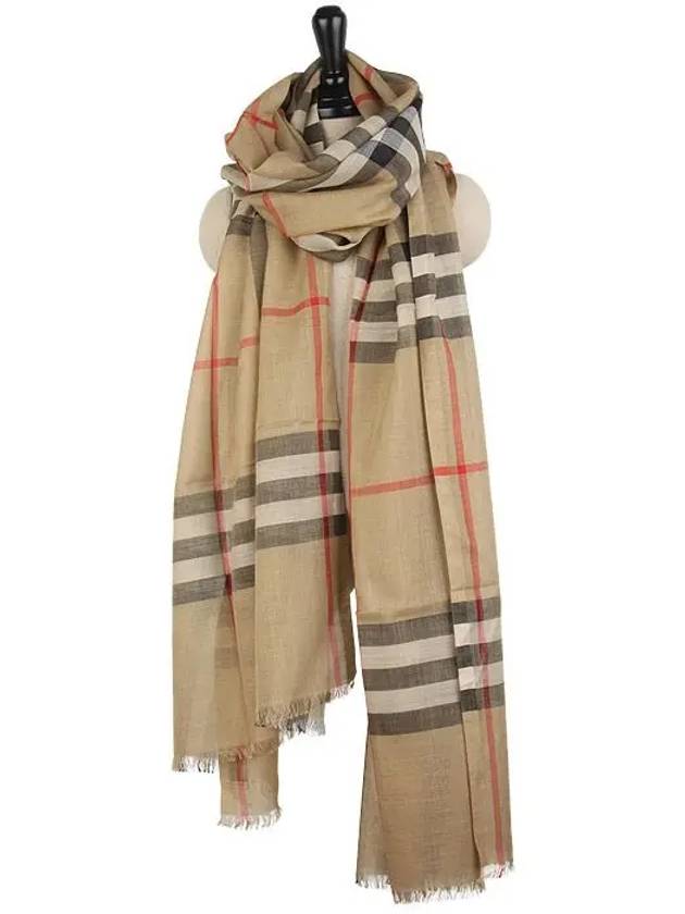 Check Wool Silk Scarf Beige - BURBERRY - BALAAN 2