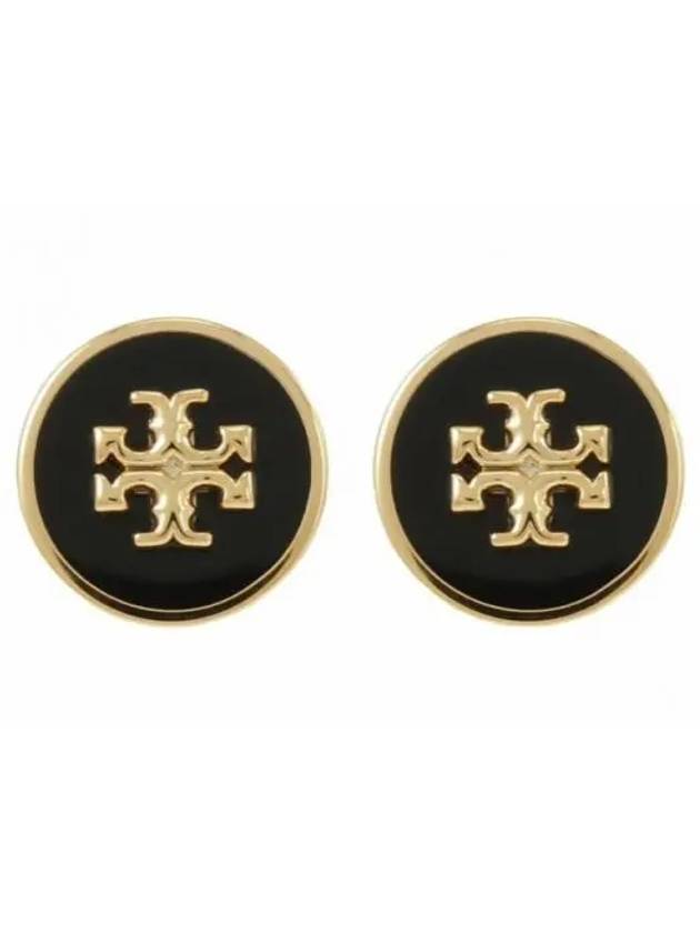 Kira Enamel Circle Stud Earrings Black Gold - TORY BURCH - BALAAN 2