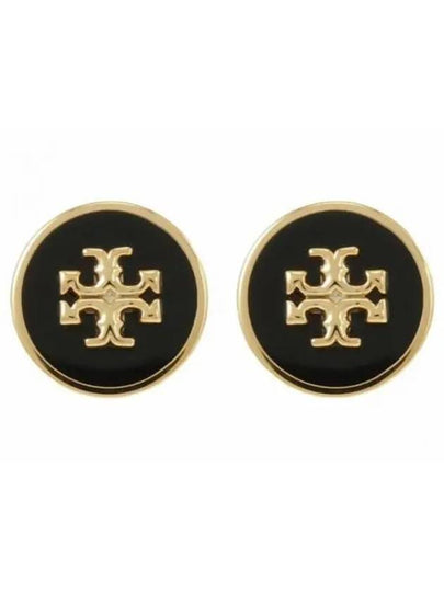 Kira Enamel Circle Stud Earrings Black Gold - TORY BURCH - BALAAN 2