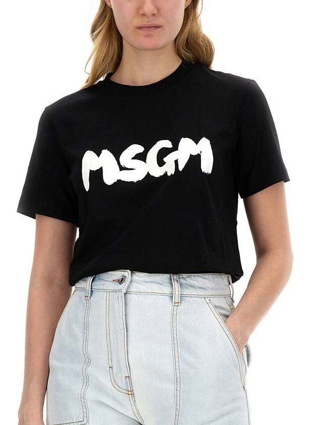 Brushed Logo Cotton Short Sleeve T-Shirt Black - MSGM - BALAAN 4