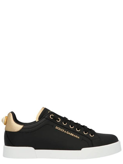 Portofino Lettering Calfskin Low Top Sneakers Black Gold - DOLCE&GABBANA - BALAAN 2