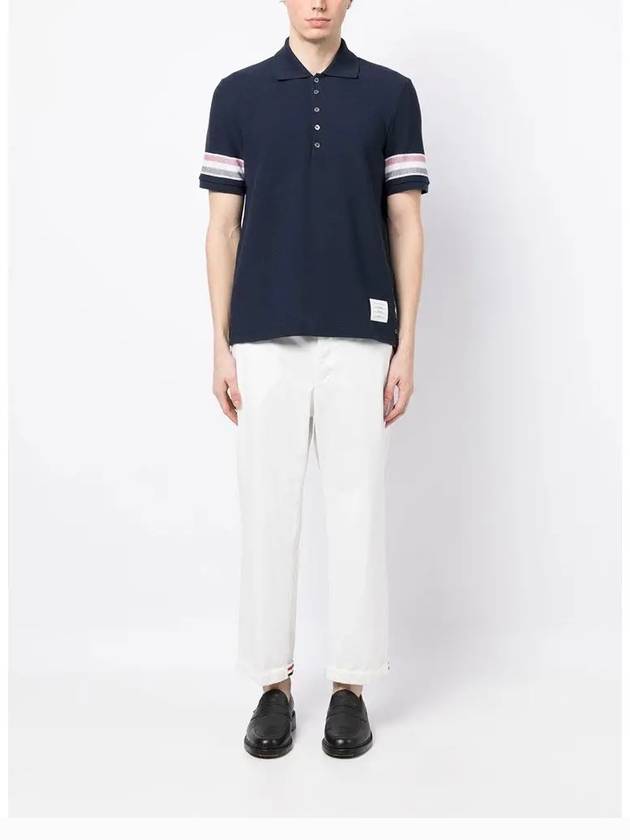 Men's RWB Stripe Cotton Polo Shirt Navy - THOM BROWNE - BALAAN 4