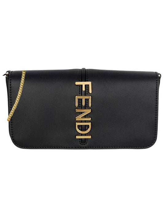 Graphy Chain Leather Long Wallet Black - FENDI - BALAAN 2