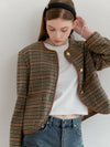 ROUND NECK CHECK JACKET_BROWN - ANOETIC - BALAAN 2