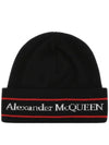 Logo Intarsia Turn-Up Brim Beanie Black - ALEXANDER MCQUEEN - BALAAN 1