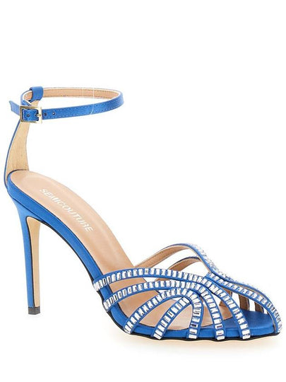 Light Blue Sandals With Baguette Rhinestones In Satin Woman - SEMI COUTURE - BALAAN 2