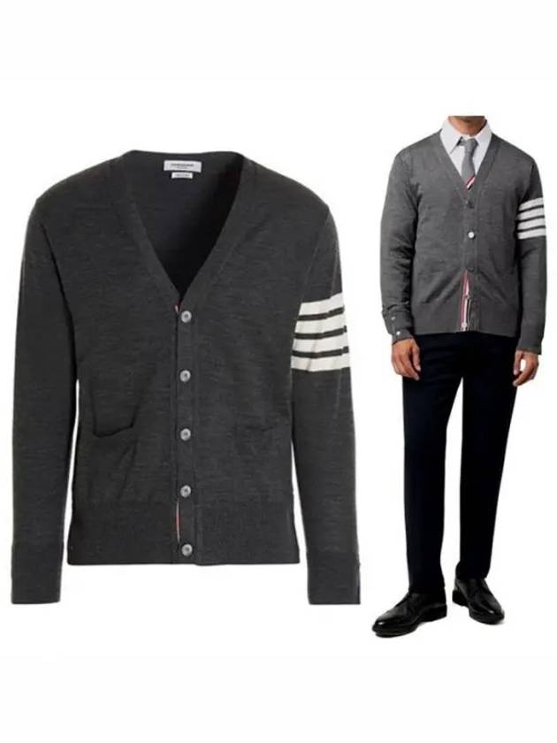 Men's Sustainable Classic Diagonal Wool Cardigan Medium Grey - THOM BROWNE - BALAAN 2