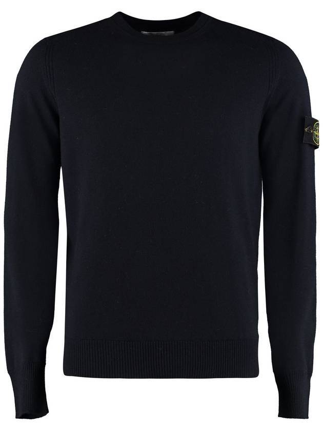 Men's Wappen Patch Crew Neck Wool Knit Top Navy - STONE ISLAND - BALAAN 1