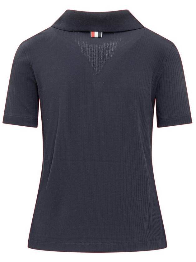 Three Stripes High Twist Rib Polo Shirt Navy - THOM BROWNE - BALAAN 3