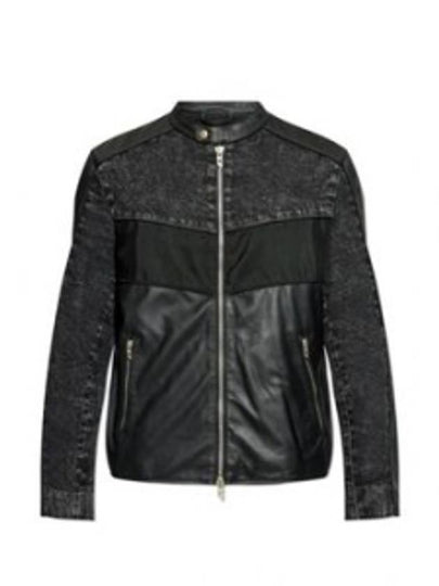 L Leopol Panelled Leather Jacket Black - DIESEL - BALAAN 2