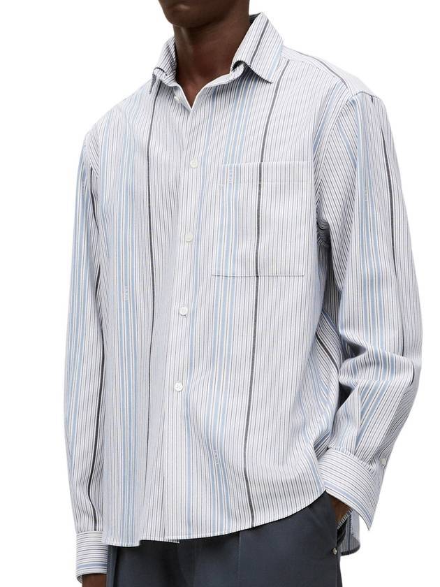 Jacquard Hooded Wool Cotton Long Sleeve Shirt White Light Blue - LOEWE - BALAAN 1