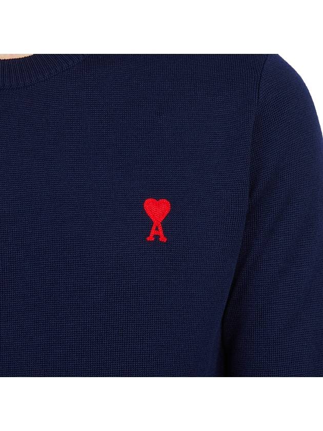 Men's Mini Heart Logo Merino Wool Knit Top Dark Navy - AMI - BALAAN 9